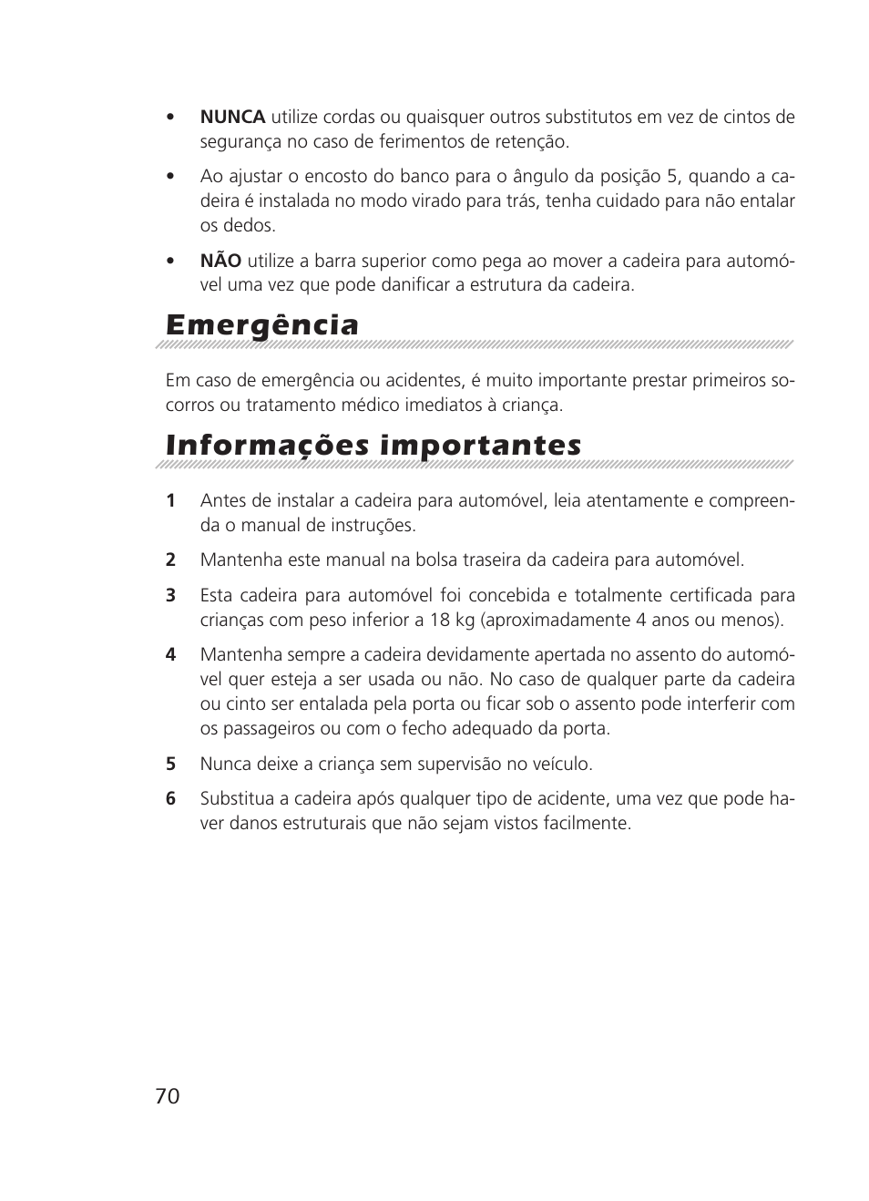 Emergência, Informações importantes | Graco 8H98 User Manual | Page 70 / 140