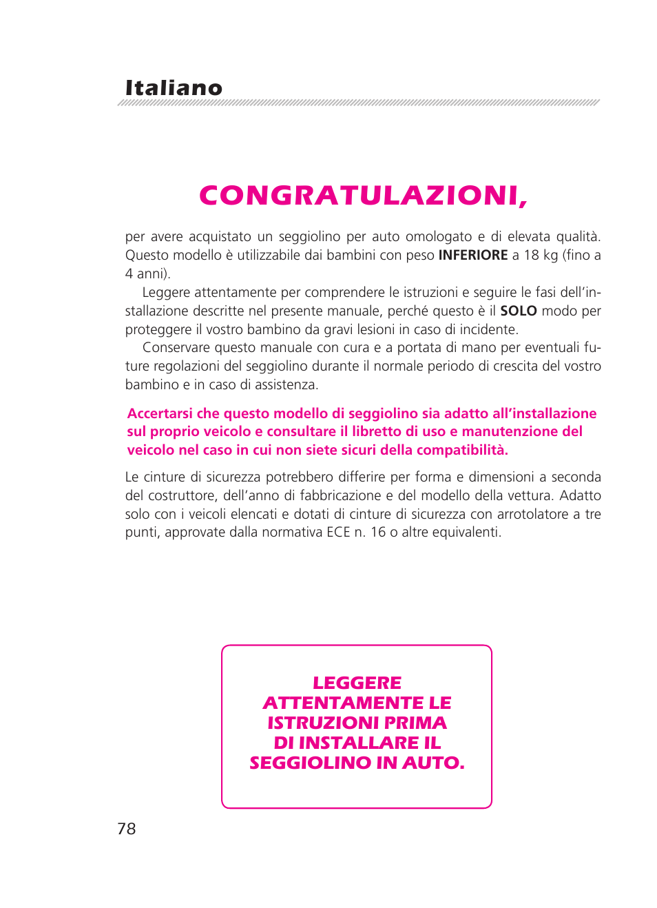 Congratulazioni, Italiano | Graco 8H98 User Manual | Page 78 / 140