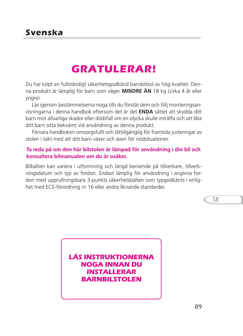 Gratulerar, Svenska | Graco 8H98 User Manual | Page 89 / 140