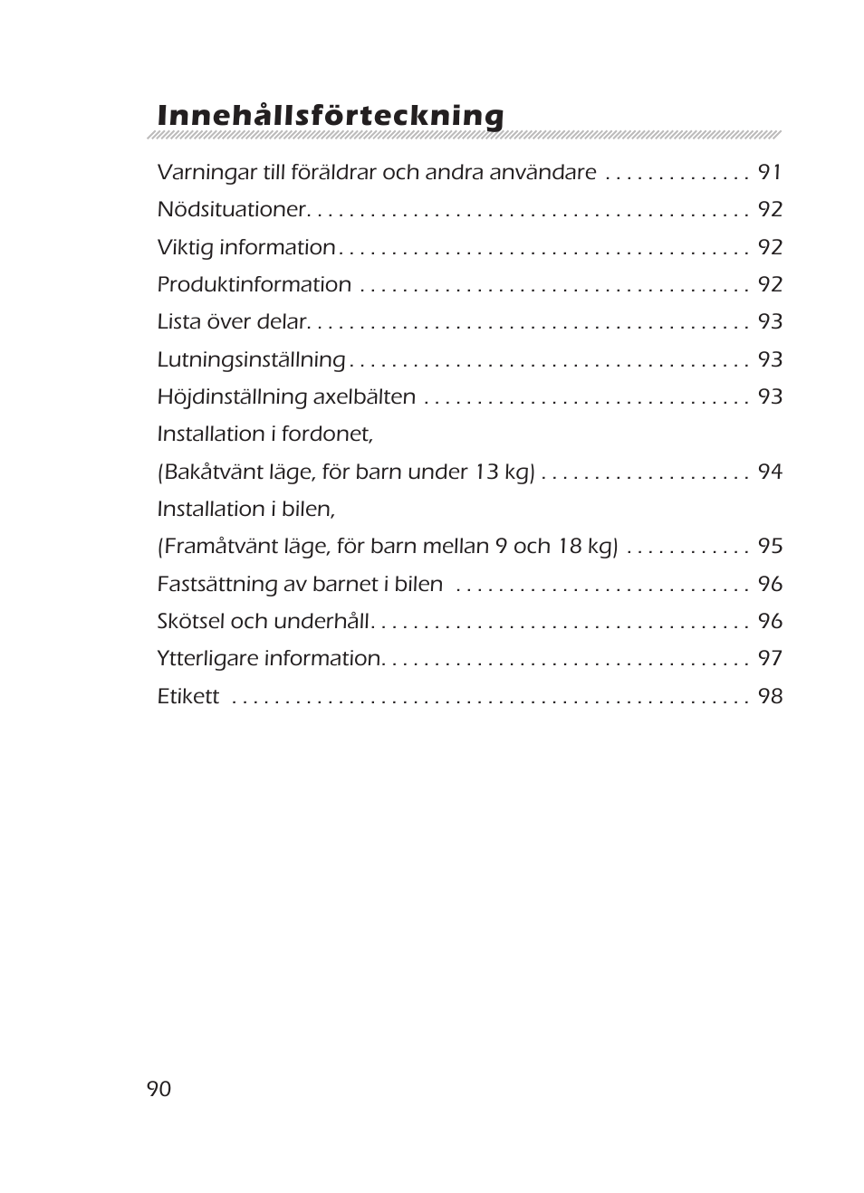 Innehållsförteckning | Graco 8H98 User Manual | Page 90 / 140