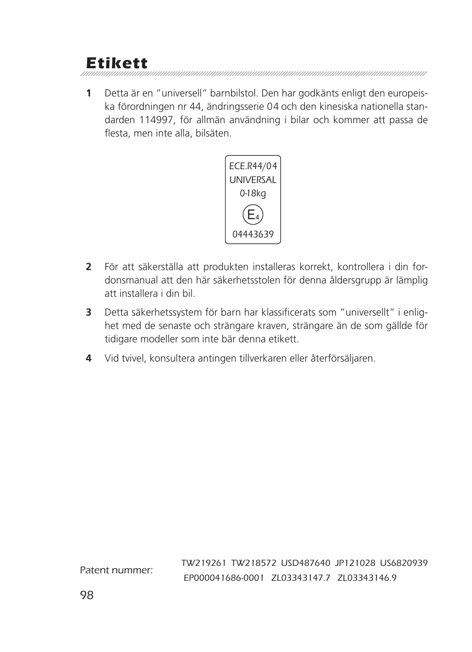 Etikett | Graco 8H98 User Manual | Page 98 / 140