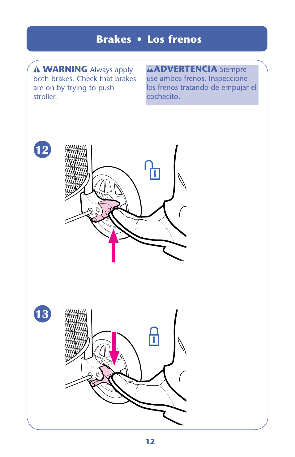 Ef eg, Brakes • los frenos | Graco 32 User Manual | Page 12 / 100