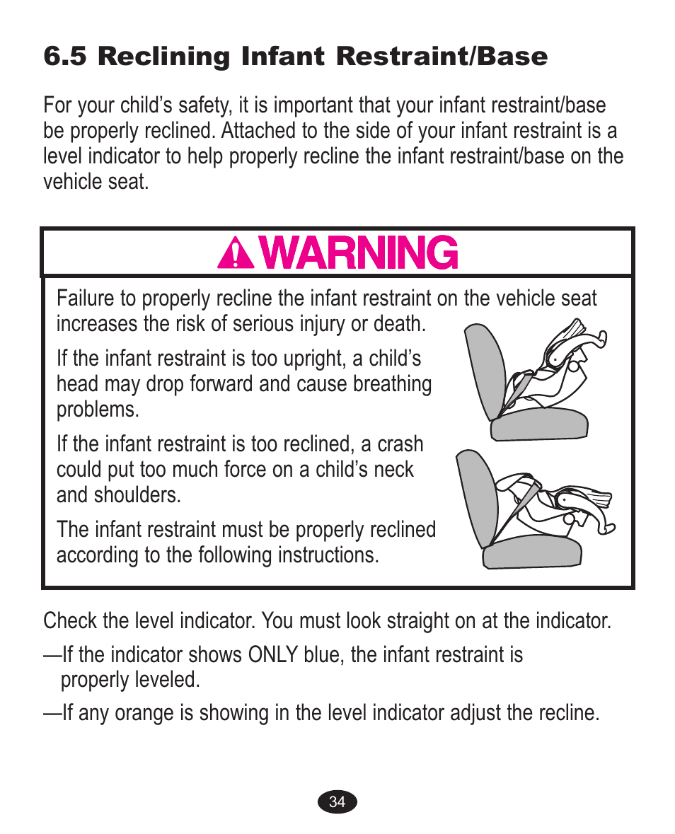 5 reclining infant restraint/base | Graco 32 User Manual | Page 54 / 100