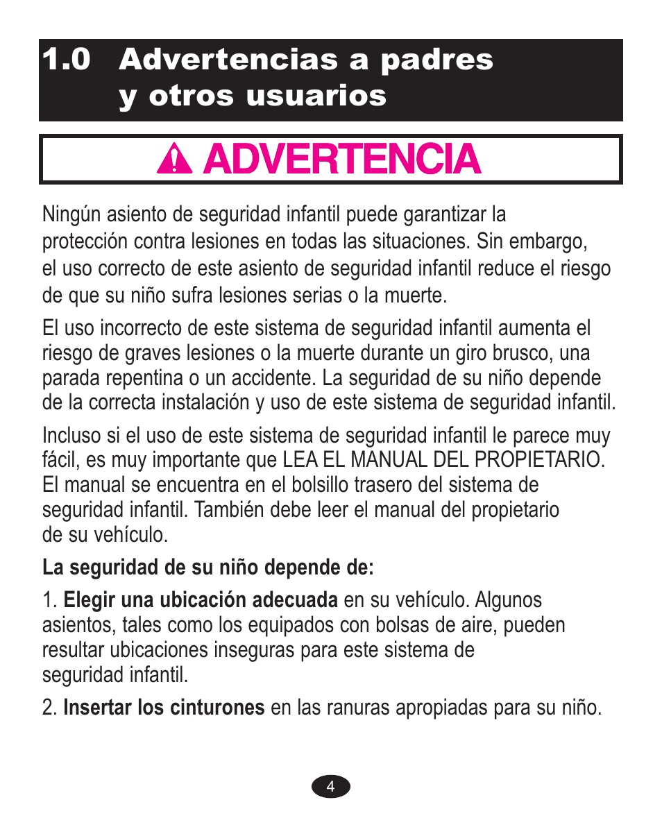 0 advertencias a padres y otros usuarios | Graco 32 User Manual | Page 64 / 100