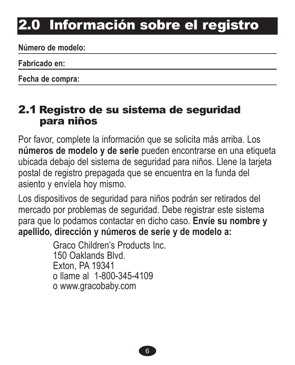 0 información sobre el registro | Graco 32 User Manual | Page 66 / 100