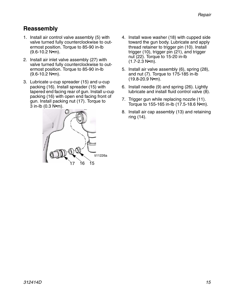 Reassembly | Graco AIRPRO 312414D User Manual | Page 15 / 24