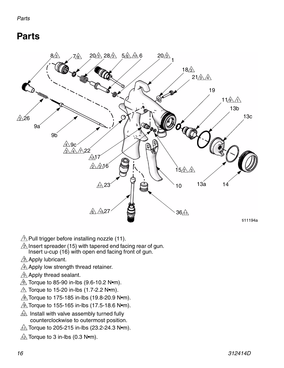 Parts | Graco AIRPRO 312414D User Manual | Page 16 / 24