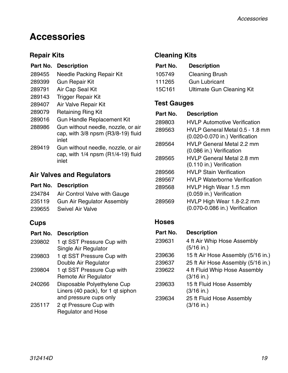 Accessories | Graco AIRPRO 312414D User Manual | Page 19 / 24