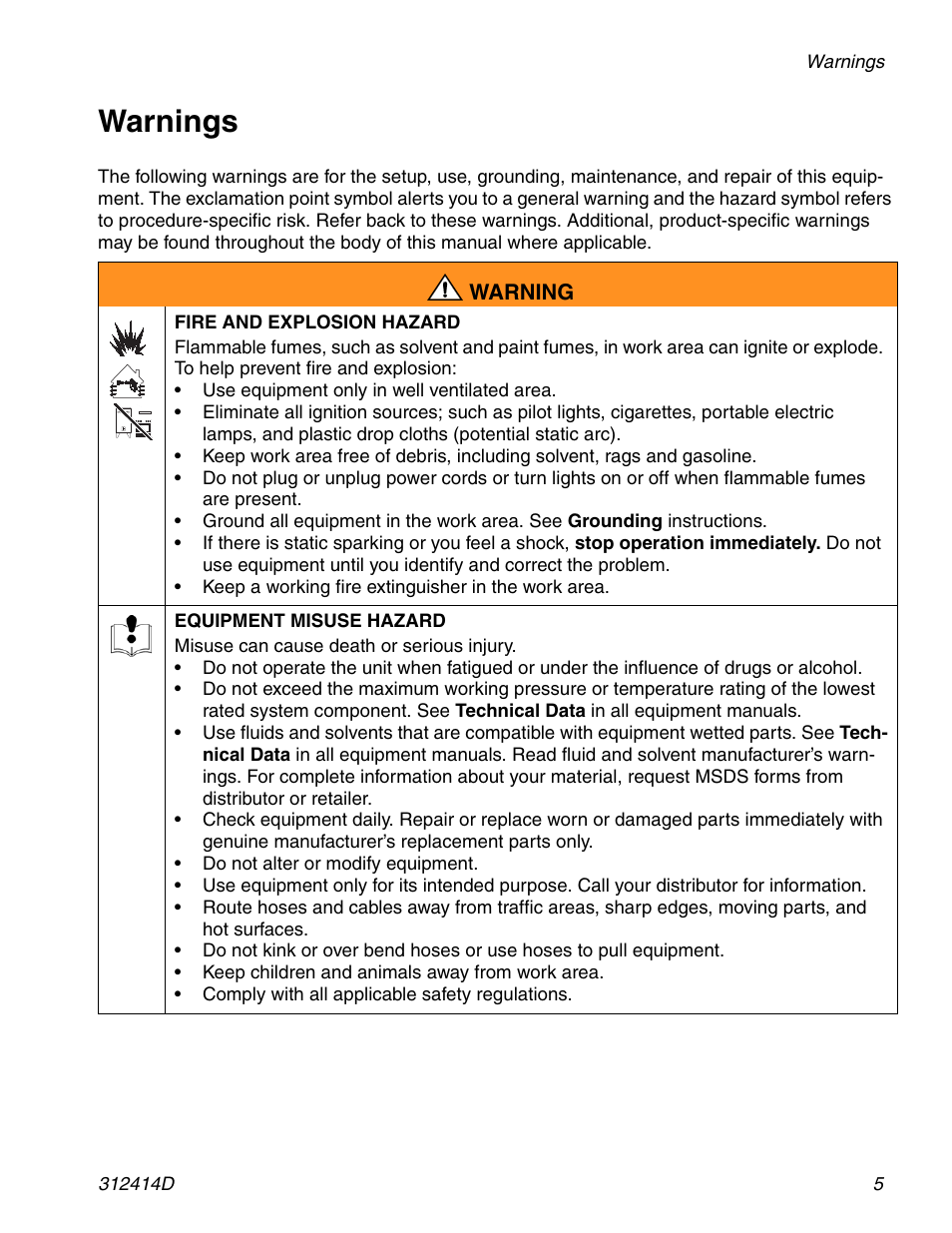Warnings | Graco AIRPRO 312414D User Manual | Page 5 / 24