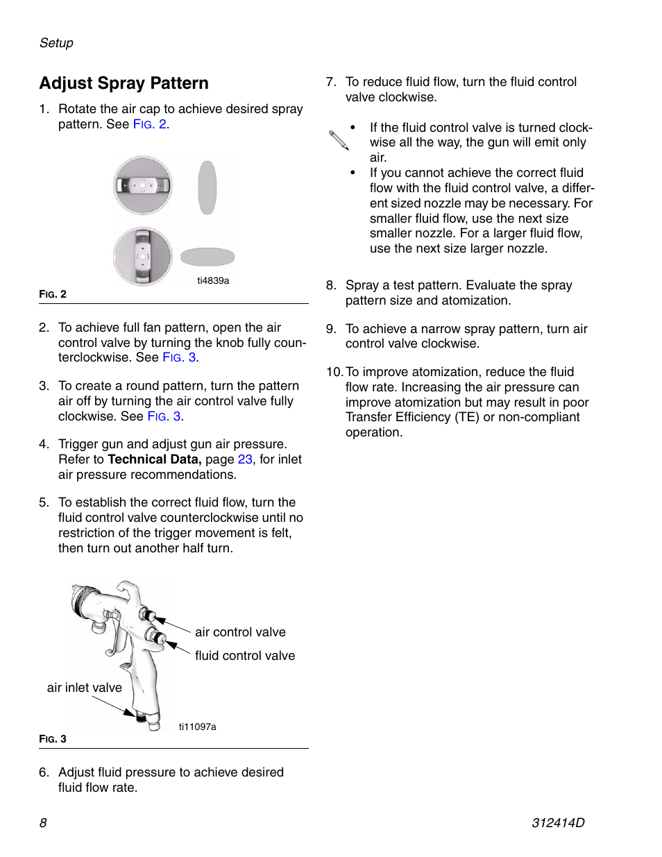 Adjust spray pattern | Graco AIRPRO 312414D User Manual | Page 8 / 24