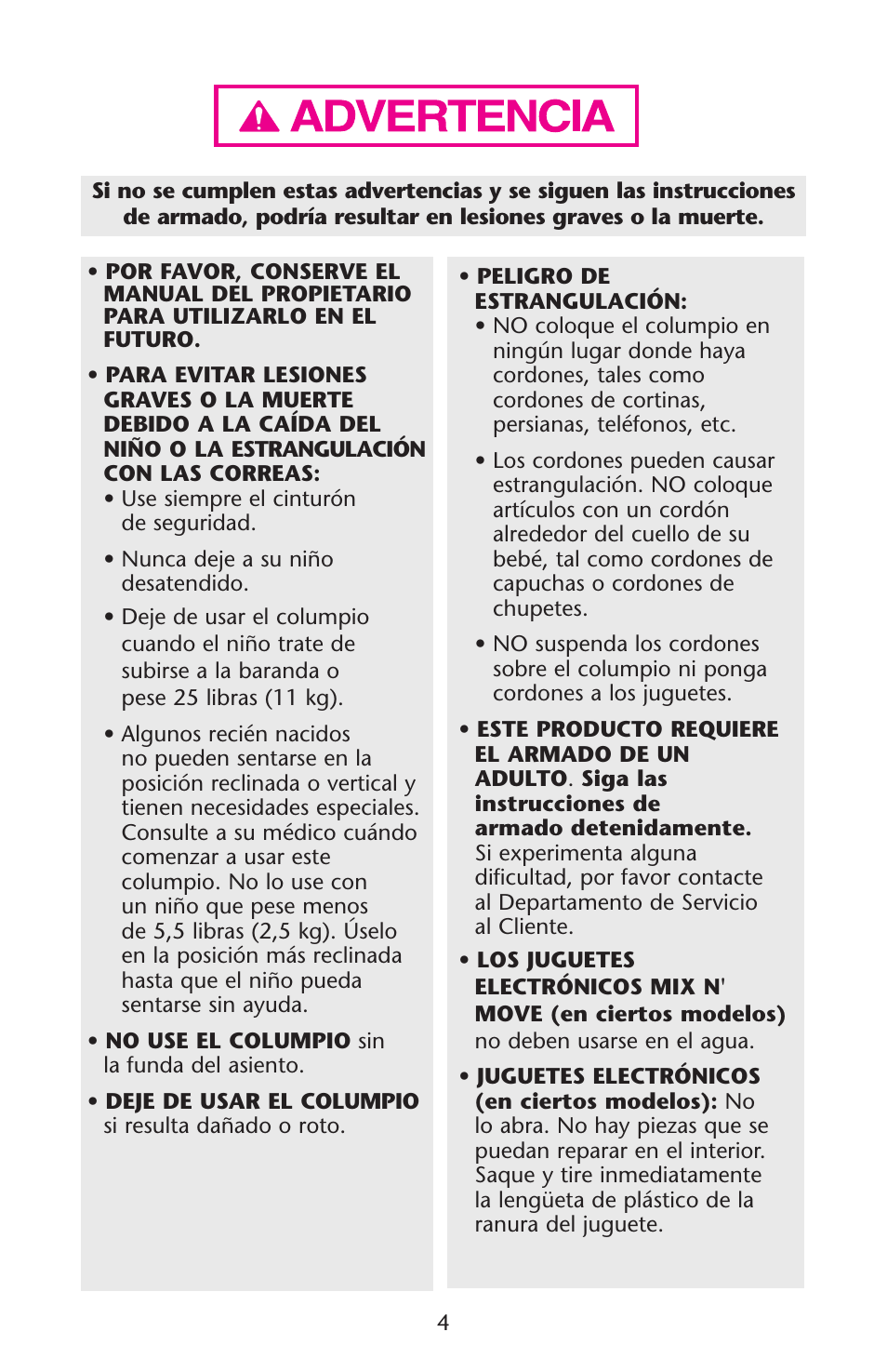 Graco Baby Einstein ISPS037AB 11/05 User Manual | Page 4 / 44