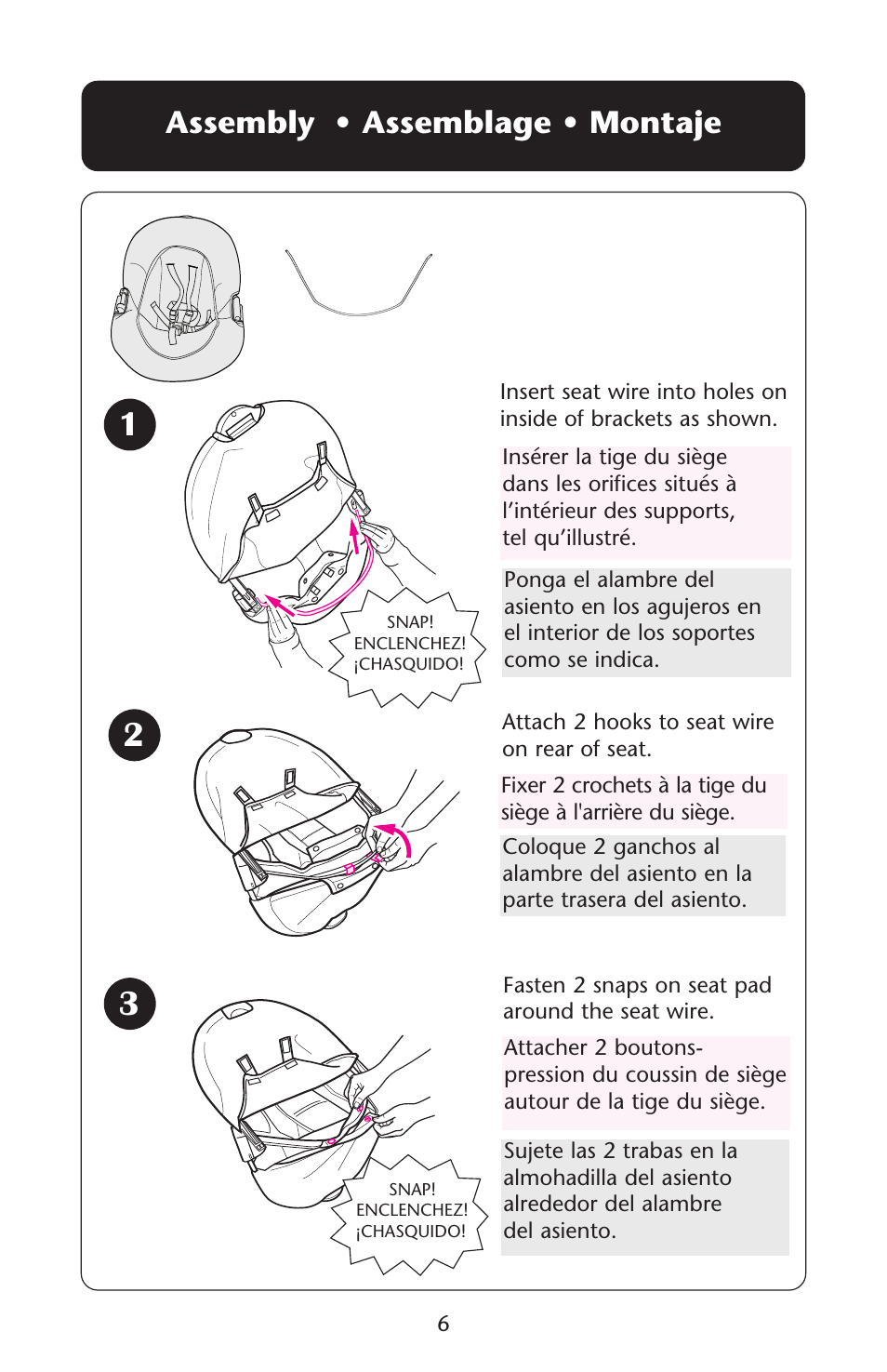 Assembly • assemblage • montaje | Graco Baby Einstein ISPS037AB 11/05 User Manual | Page 6 / 44