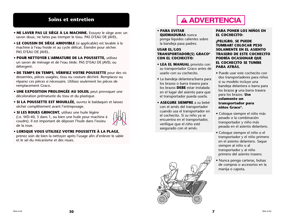 Soins et entretien | Graco 7934 User Manual | Page 30 / 36
