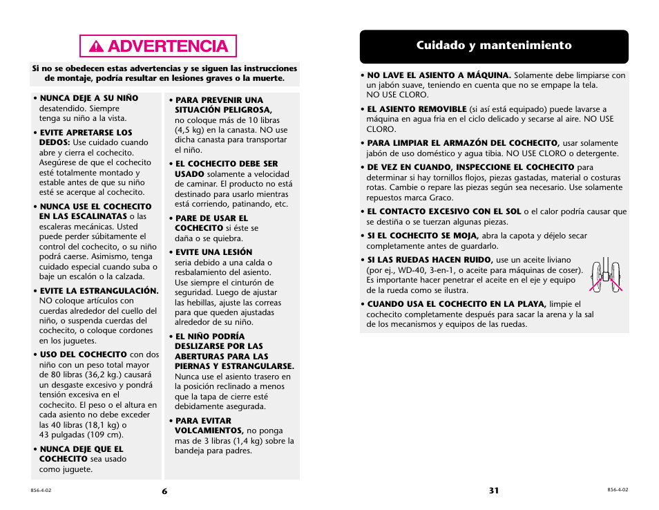Cuidado y mantenimiento | Graco 7934 User Manual | Page 31 / 36