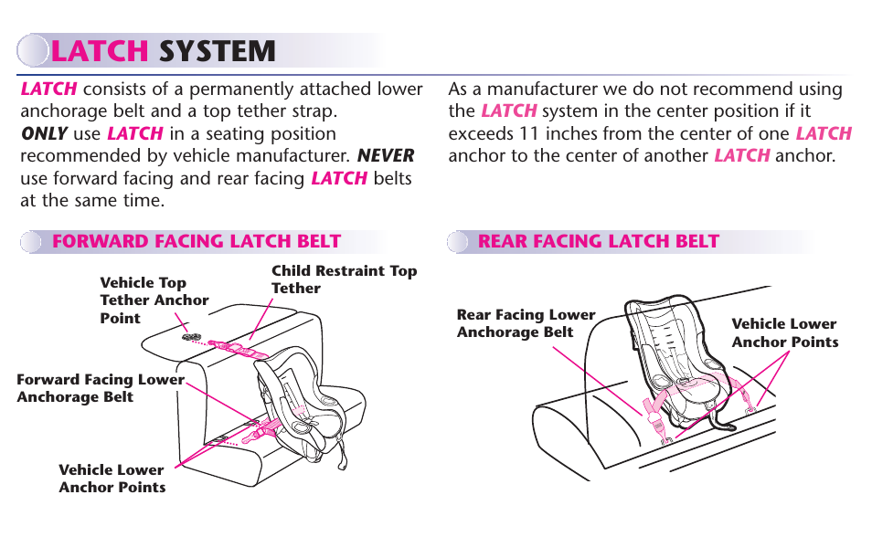 Latch system | Graco MY RIDE 65 User Manual | Page 12 / 104