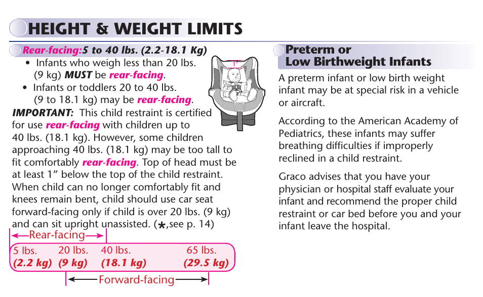 Height & weight limits | Graco MY RIDE 65 User Manual | Page 13 / 104