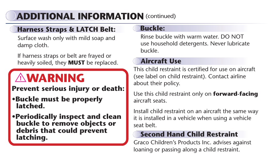 Warning, Additional information | Graco MY RIDE 65 User Manual | Page 51 / 104