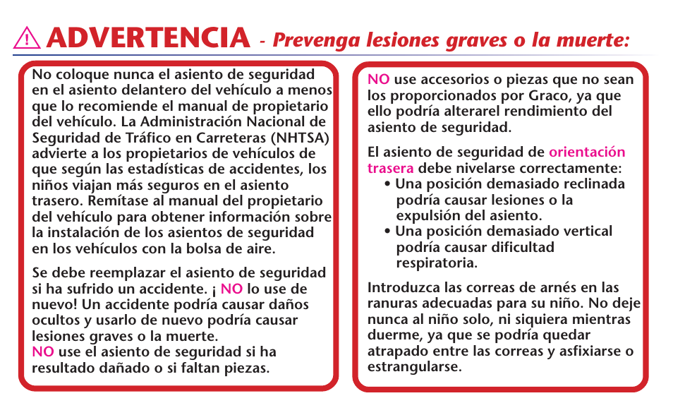 Advertencia, Prevenga lesiones graves o la muerte | Graco MY RIDE 65 User Manual | Page 59 / 104