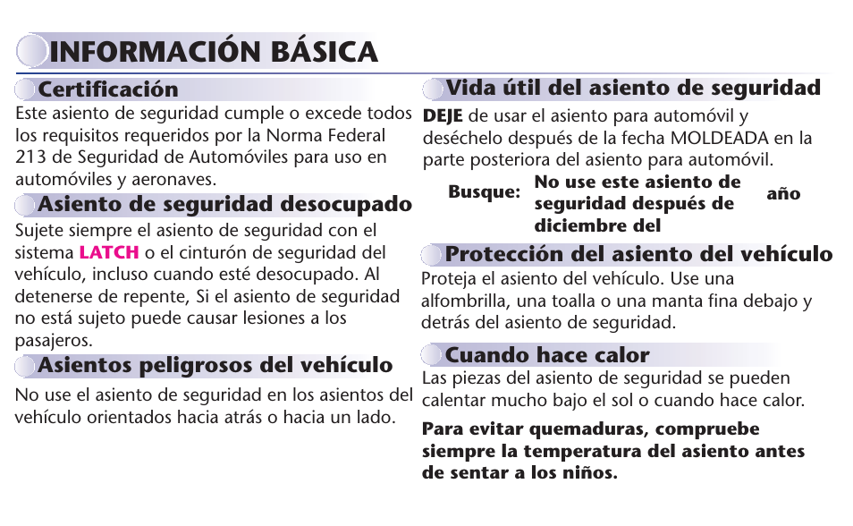 Información básica | Graco MY RIDE 65 User Manual | Page 61 / 104