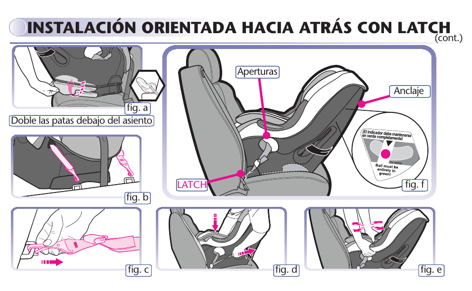 Instalación orientada hacia atrás con latch | Graco MY RIDE 65 User Manual | Page 69 / 104