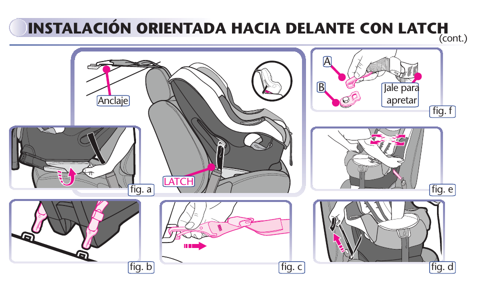 Instalación orientada hacia delante con latch | Graco MY RIDE 65 User Manual | Page 71 / 104