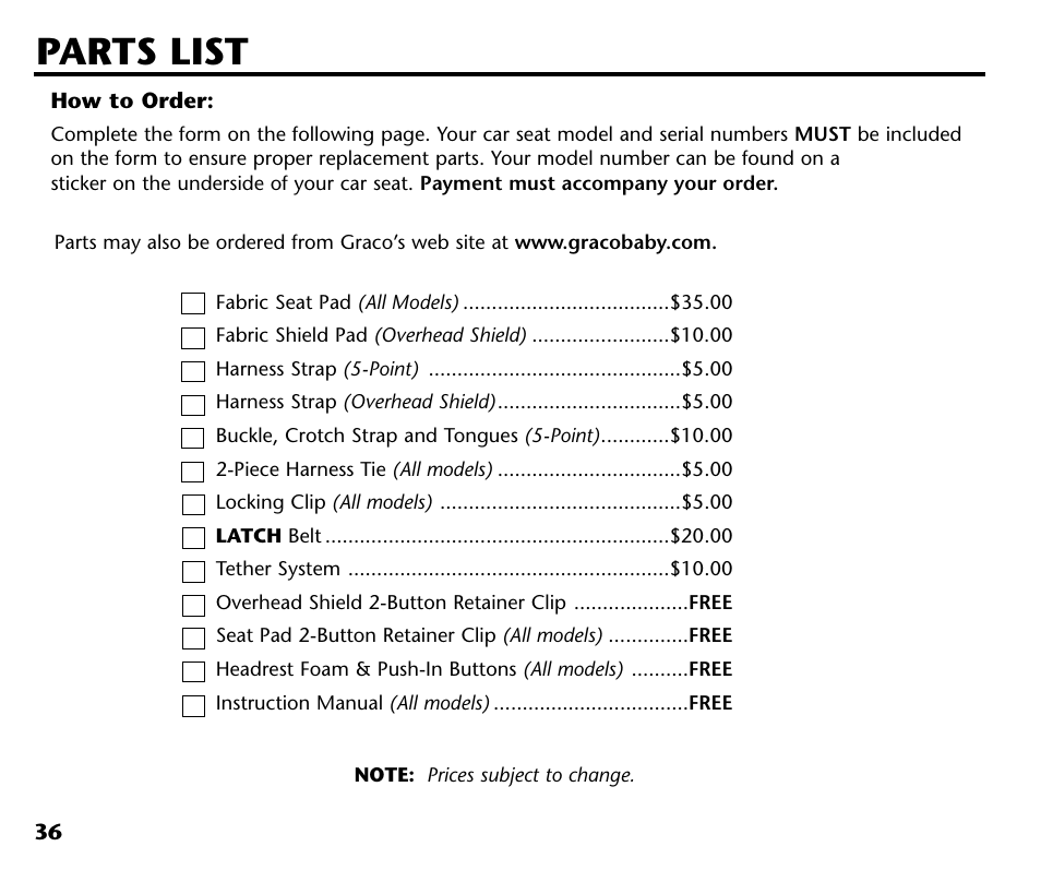 Parts list | Graco ISPC001BA User Manual | Page 38 / 80