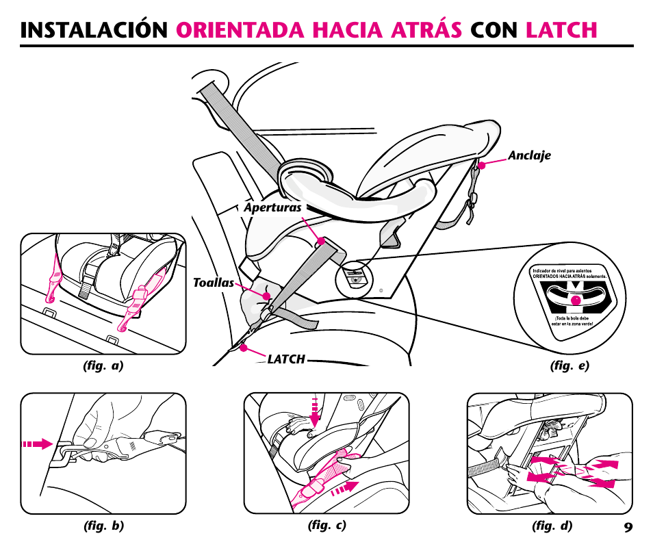 Instalación orientada hacia atrás con latch | Graco ISPC001BA User Manual | Page 51 / 80
