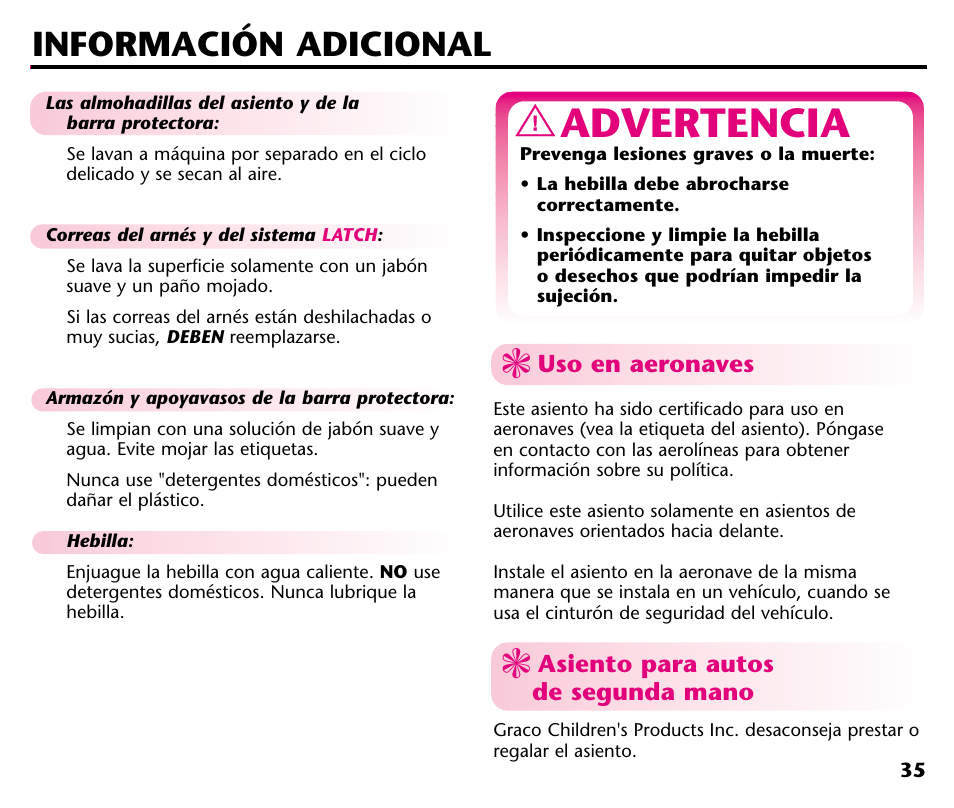 Advertencia, Información adicional | Graco ISPC001BA User Manual | Page 77 / 80
