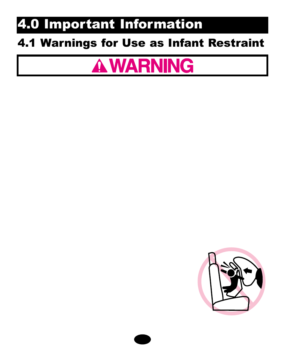 0 important information, 1 warnings for use as infant restraint | Graco ISPC089BA User Manual | Page 16 / 90