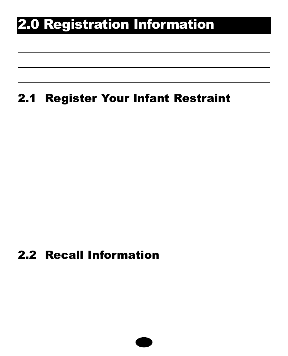 0 registration information, 1 register your infant restraint, 2 recall information | Graco ISPC089BA User Manual | Page 6 / 90