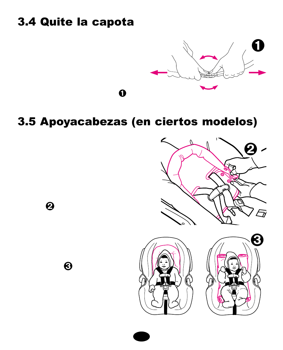 5 apoyacabezas (en ciertos modelos), 4 quite la capota | Graco Infant Restraint/ Carrier User Manual | Page 52 / 80