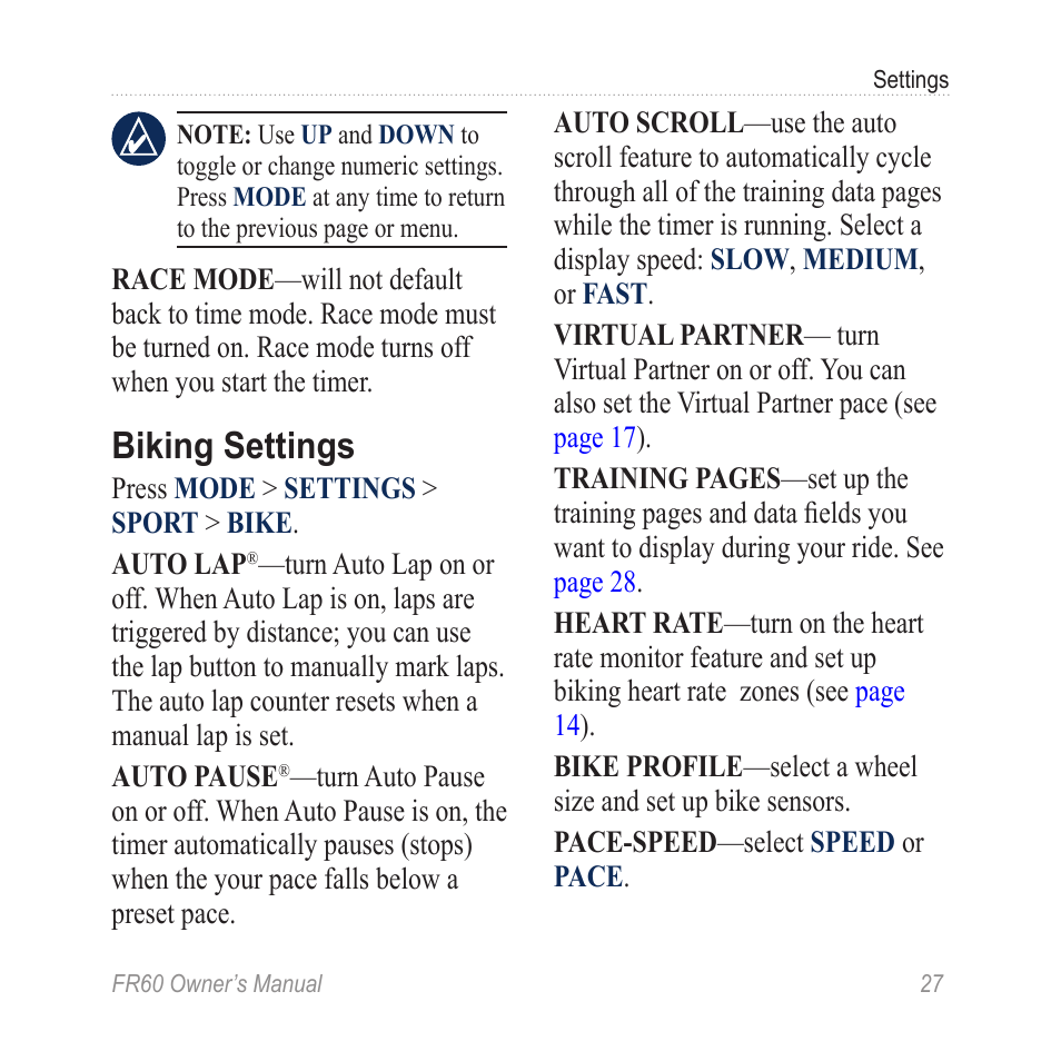 Biking settings | Graco FR60 User Manual | Page 33 / 48