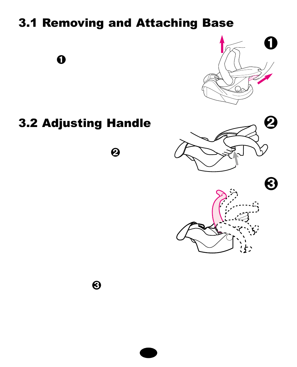 1 removing and attaching base 3.2 adjusting handle | Graco Infant Restraint/Carrier User Manual | Page 10 / 75