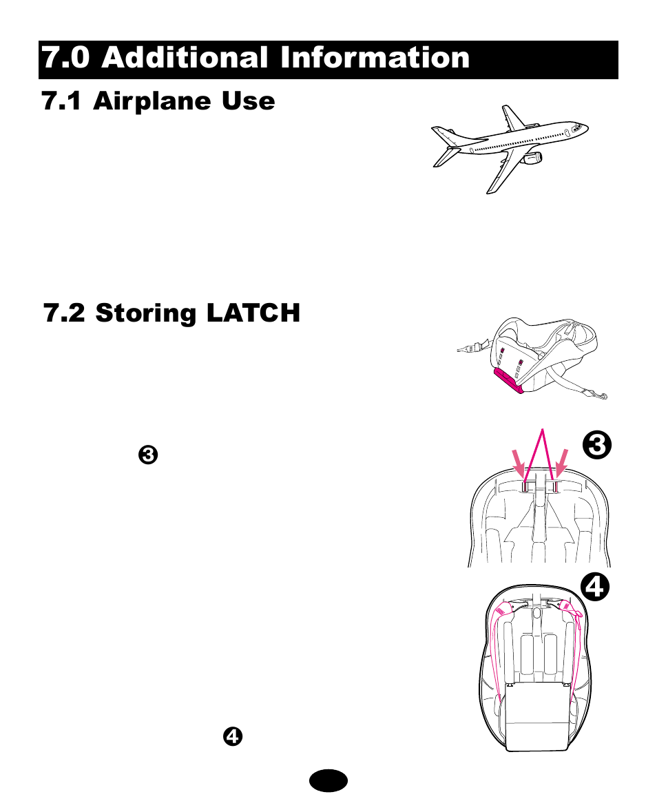 0 additional information, 1 airplane use, 2 storing latch | Graco Infant Restraint/Carrier User Manual | Page 35 / 75