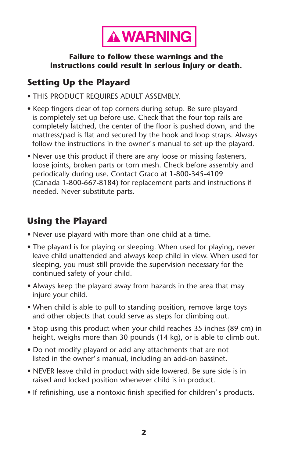 Setting up the playard, Using the playard | Graco Pack 'n Play ISPP067AC User Manual | Page 2 / 24