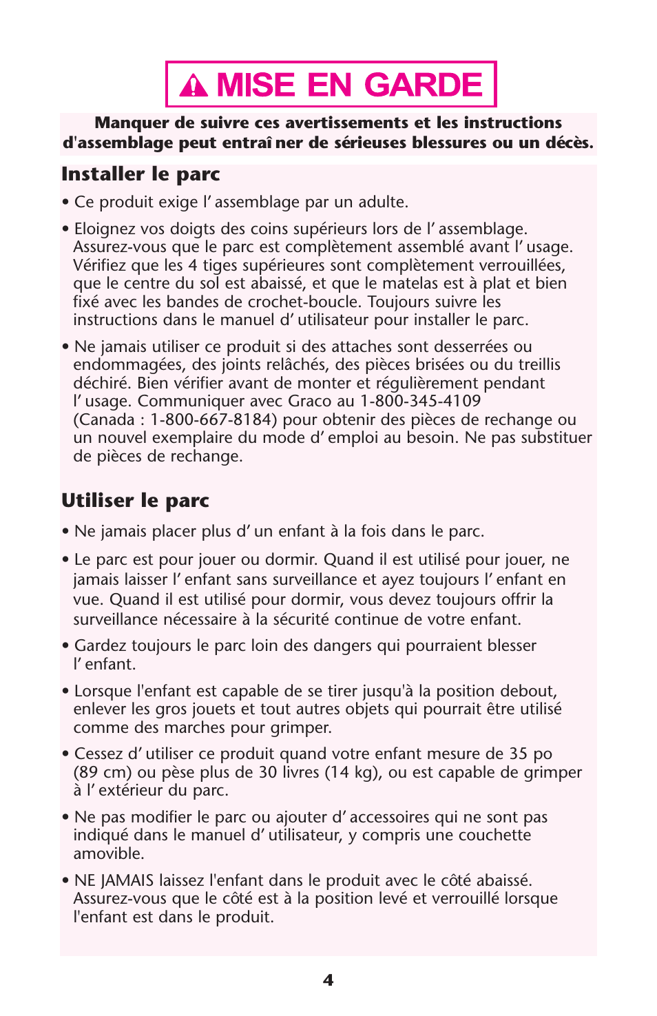 Installer le parc, Utiliser le parc | Graco Pack 'n Play ISPP067AC User Manual | Page 4 / 24