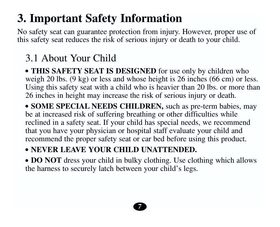 Important safety information, 1 about your child | Graco 13785-7-00 User Manual | Page 11 / 66