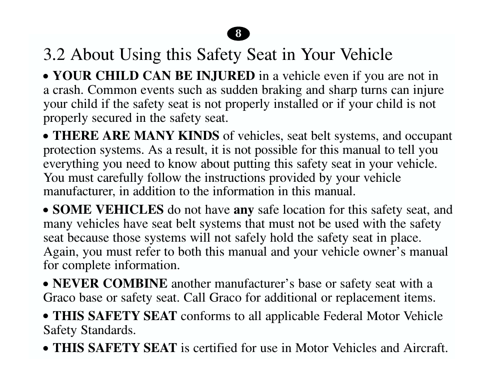 2 about using this safety seat in your vehicle | Graco 13785-7-00 User Manual | Page 12 / 66