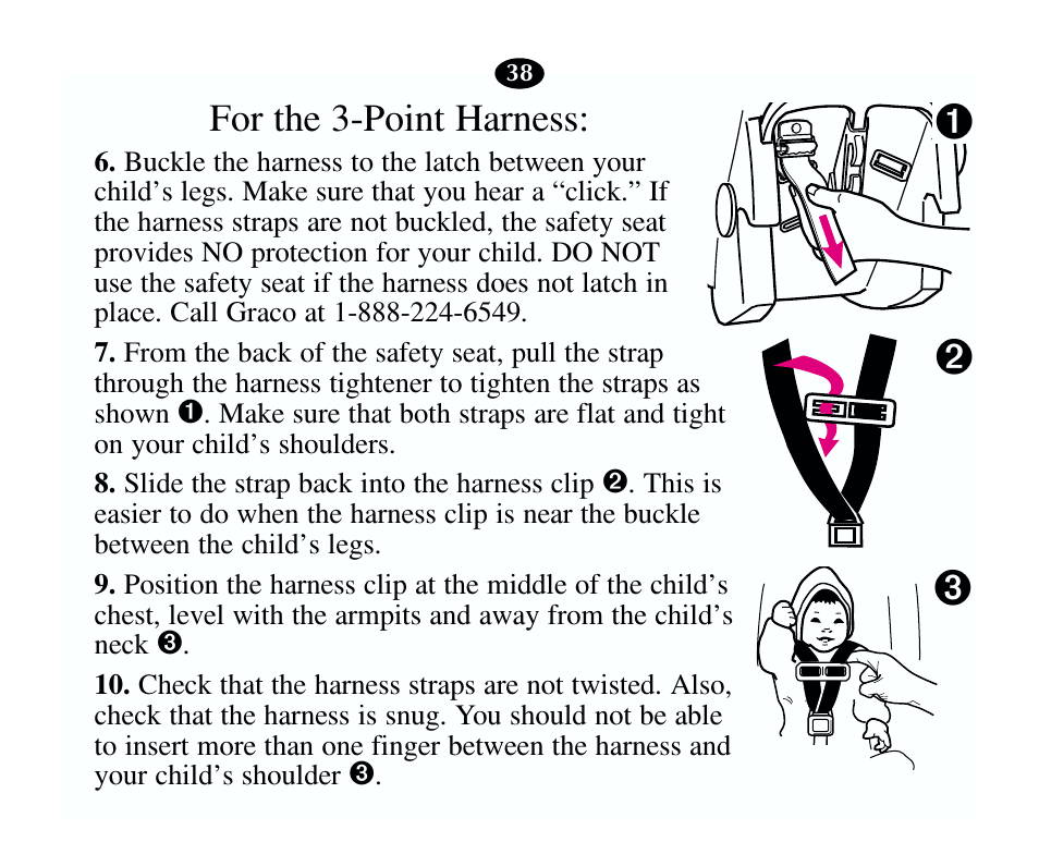 Кл м, For the 3-point harness | Graco 13785-7-00 User Manual | Page 42 / 66