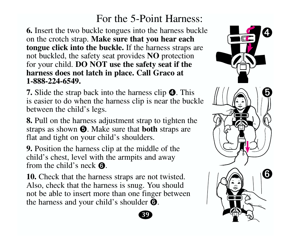 Пн о, For the 5-point harness | Graco 13785-7-00 User Manual | Page 43 / 66