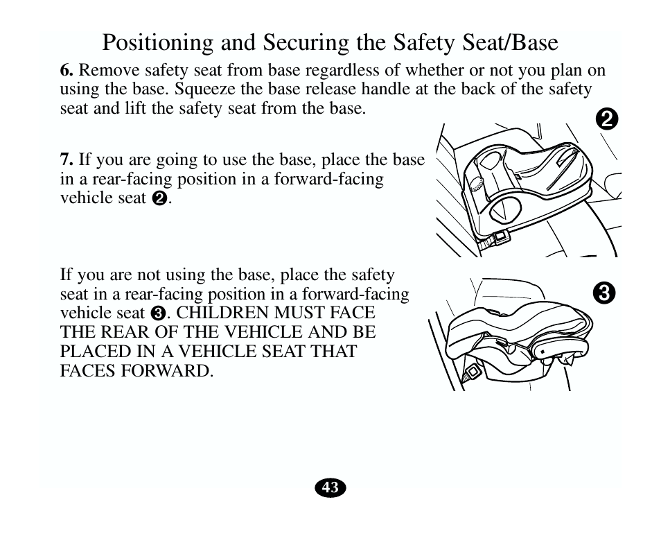 Positioning and securing the safety seat/base | Graco 13785-7-00 User Manual | Page 47 / 66