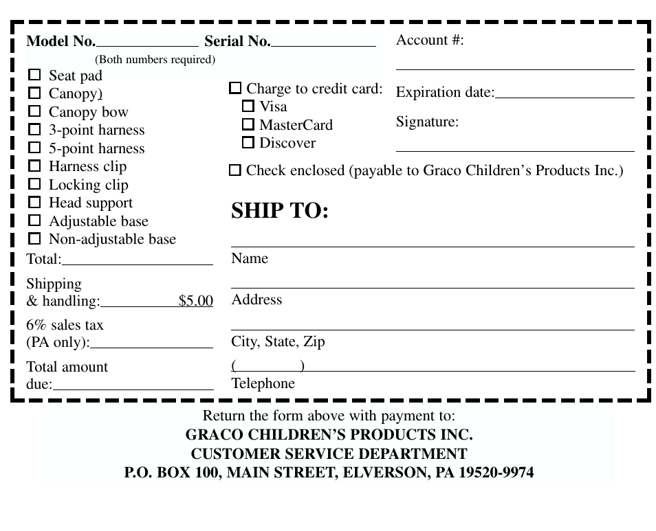 Ship to | Graco 13785-7-00 User Manual | Page 64 / 66