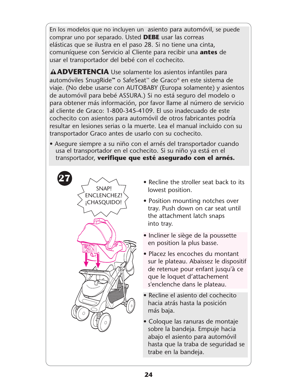 Advertencia | Graco 1757978 User Manual | Page 25 / 112