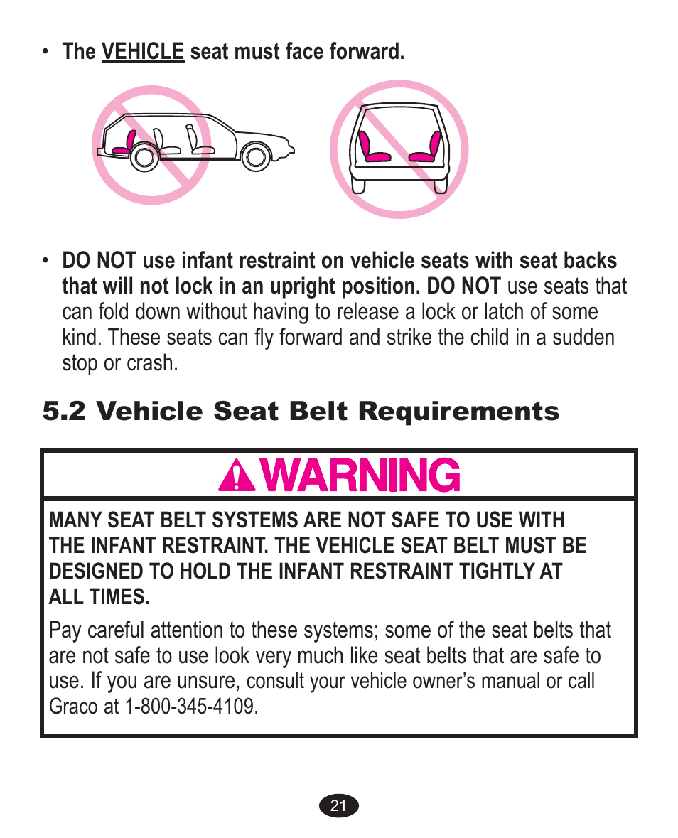 2 vehicle seat belt requirements | Graco 1757978 User Manual | Page 53 / 112