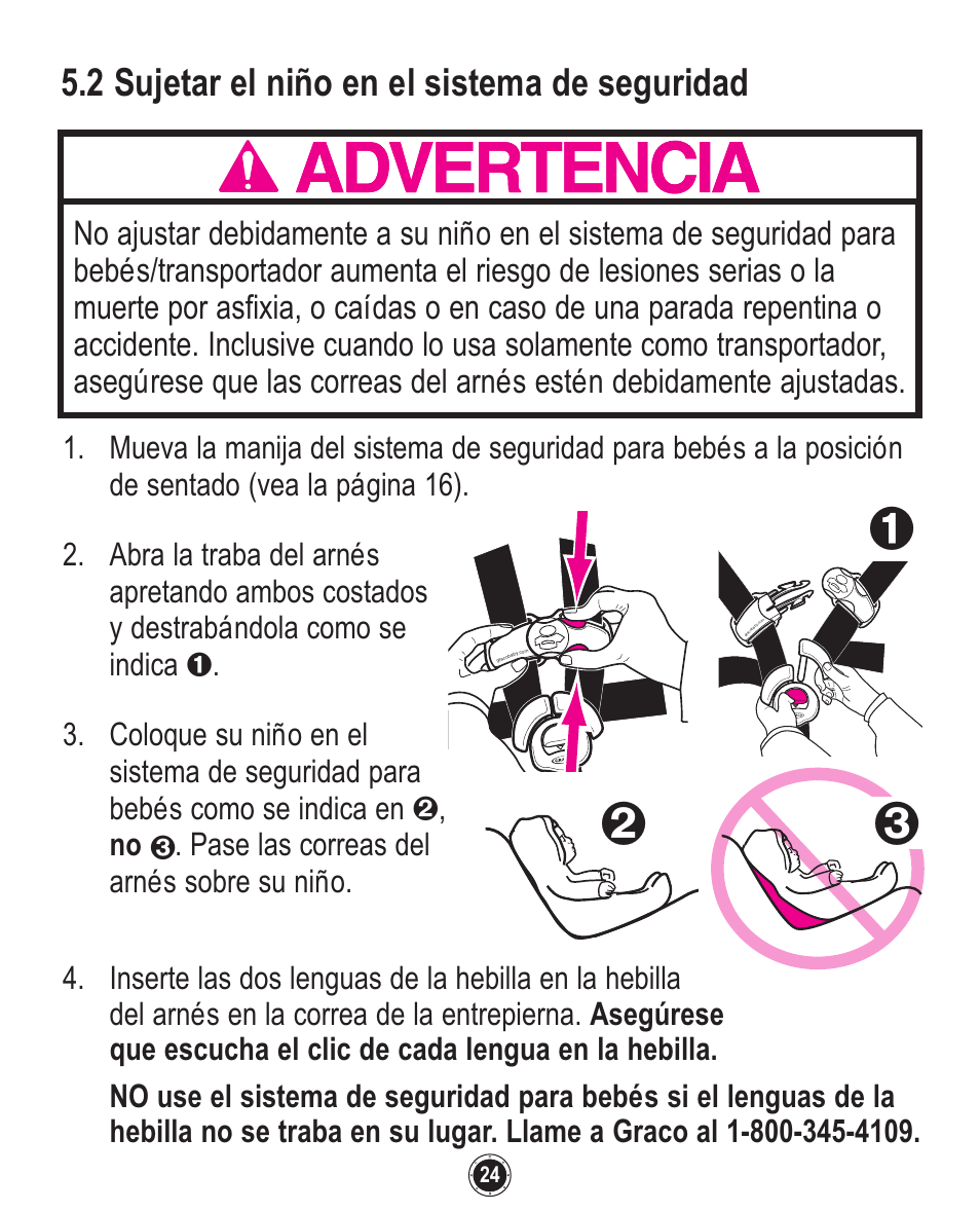 2 sujetar el niño en el sistema de seguridad | Graco PD108602A User Manual | Page 112 / 132