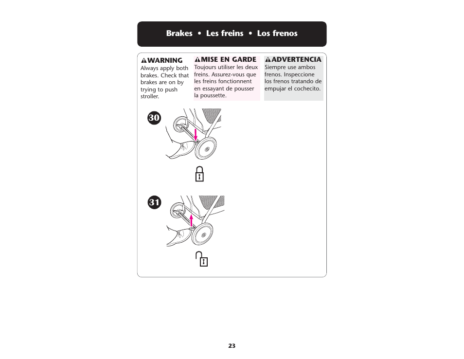 Brakes • les freins • los frenos | Graco PD108602A User Manual | Page 23 / 132