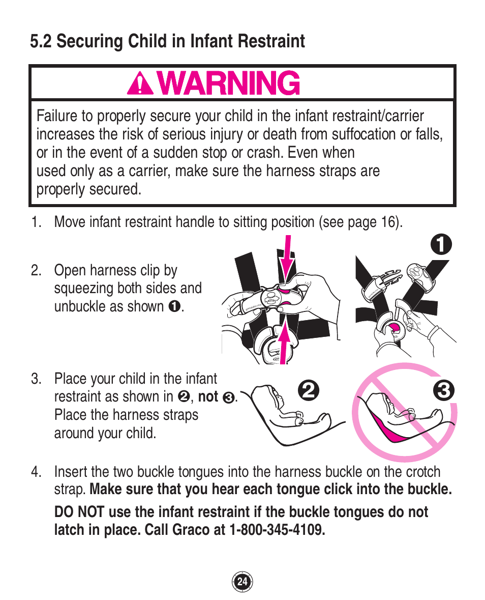 2 securing child in infant restraint | Graco PD108602A User Manual | Page 68 / 132