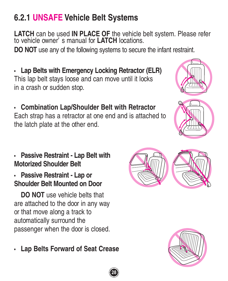 1 unsafe vehicle belt systems | Graco PD108602A User Manual | Page 72 / 132