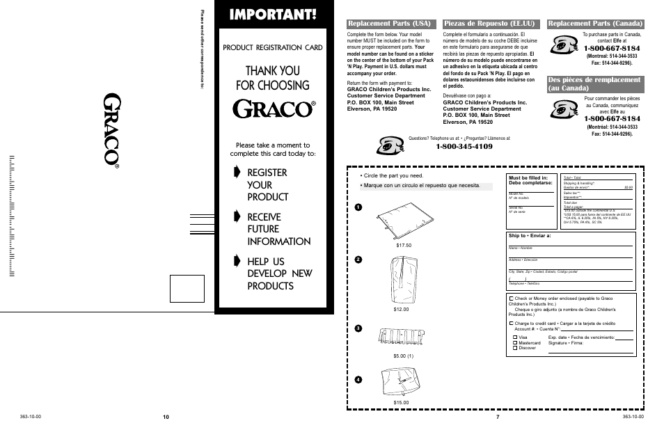 Important, Register, Your | Product, Receive, Future, Information, Help us, Develop new, Products | Graco 9123 User Manual | Page 10 / 16