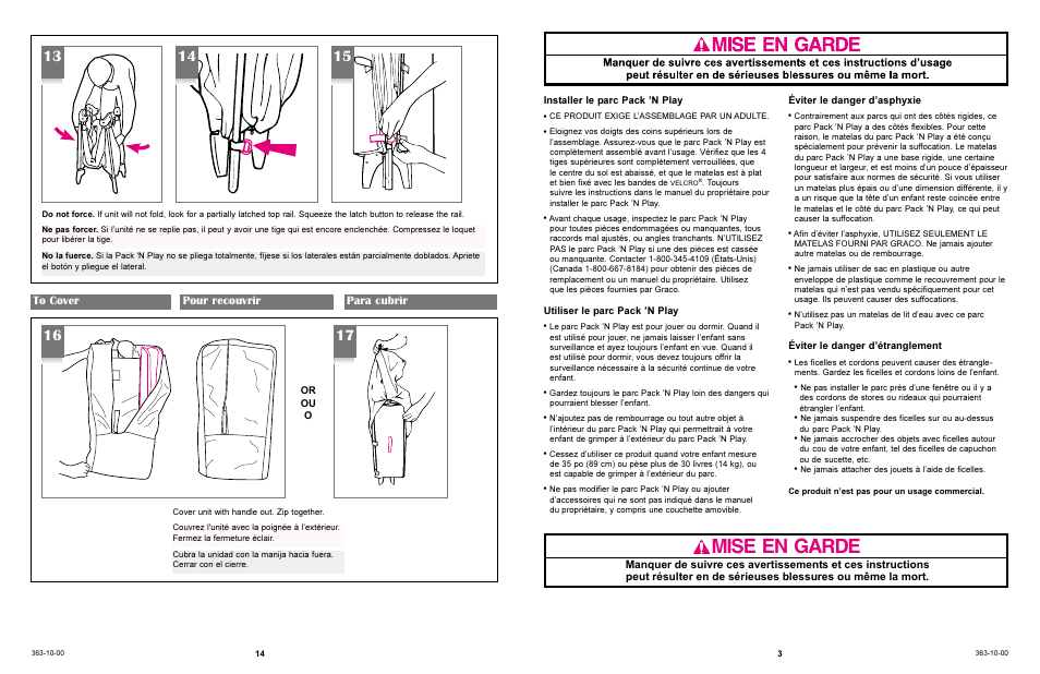 Mise en garde | Graco 9123 User Manual | Page 14 / 16